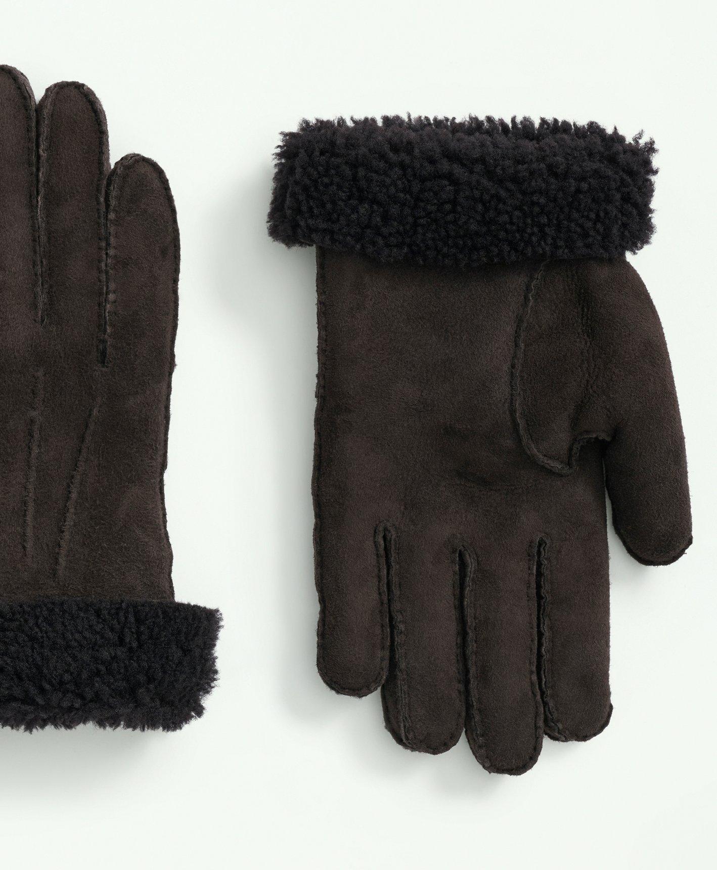 Brooks Brothers Men's Shearling Sheepskin Gloves | Dark Brown | Size Large