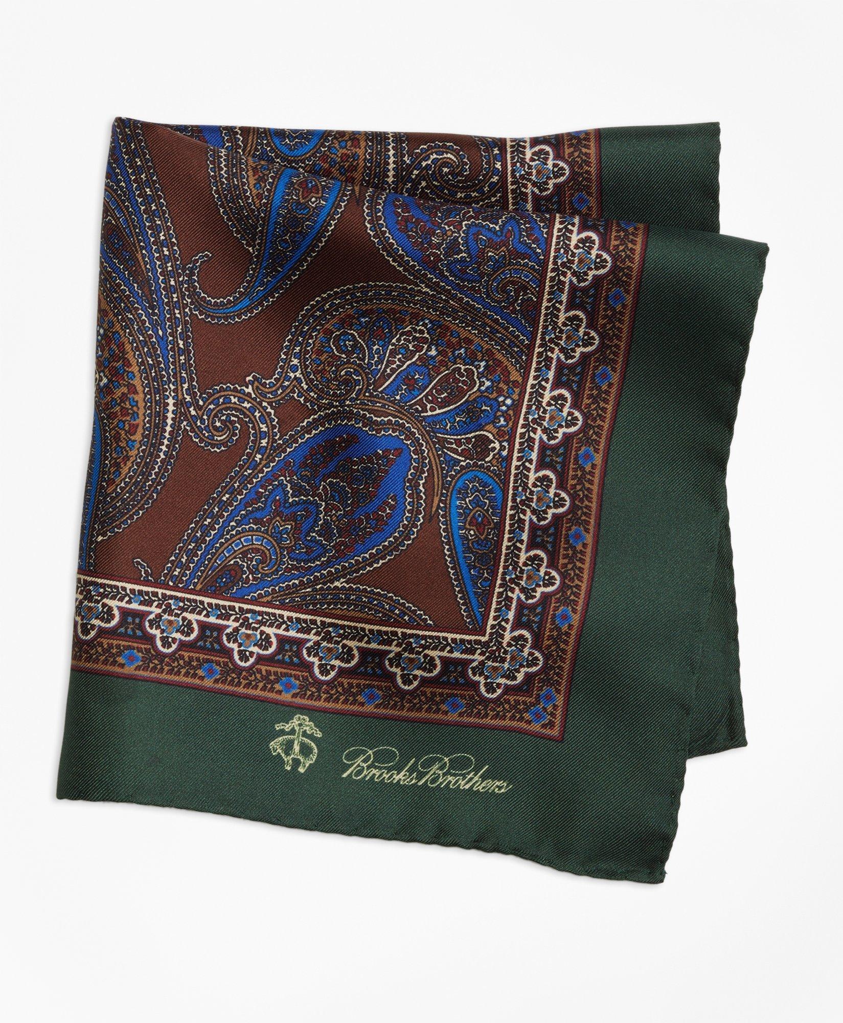 Men's Paisley Wool Pocket Square in Boscio Green main image 1