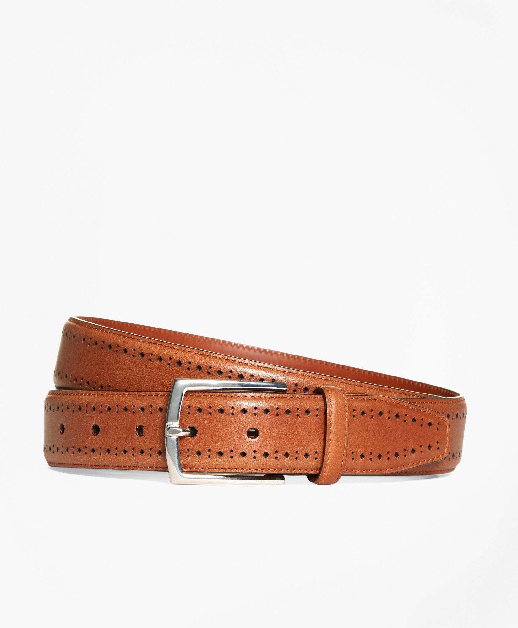 Brooks Brothers 346 Red Braided Woven Stretch Belt Brown Leather