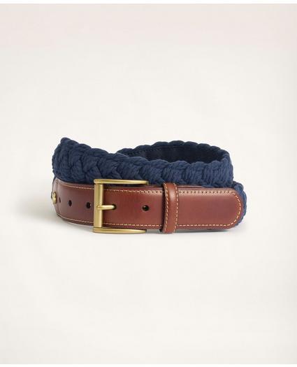 Braided Cotton Leather Tab Belt, image 1