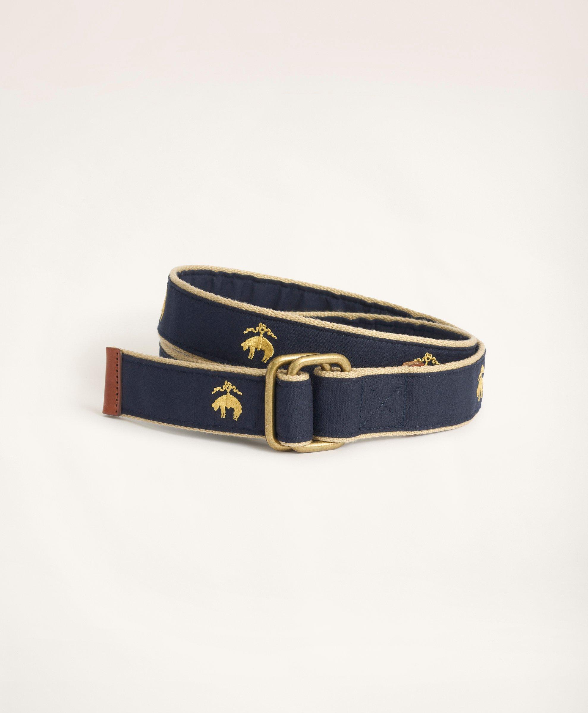 Embroidered Leather Tab D Ring Belt