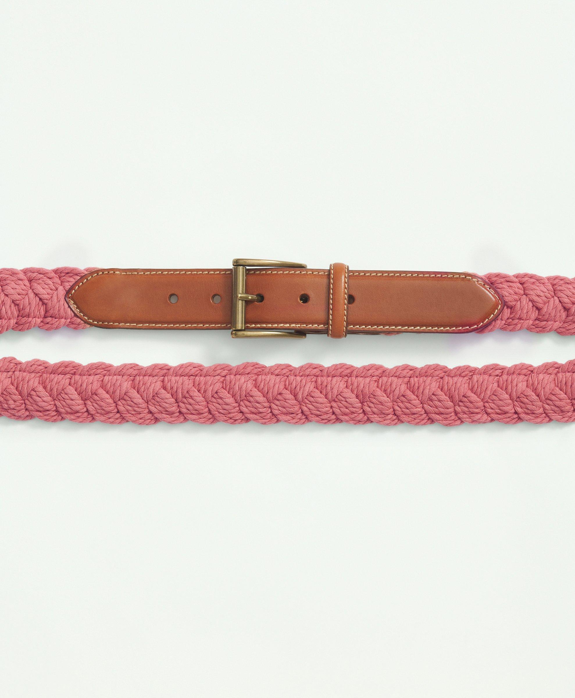 Brooks Brothers 346 Red Braided Woven Stretch Belt Brown Leather Buckle  Size 38