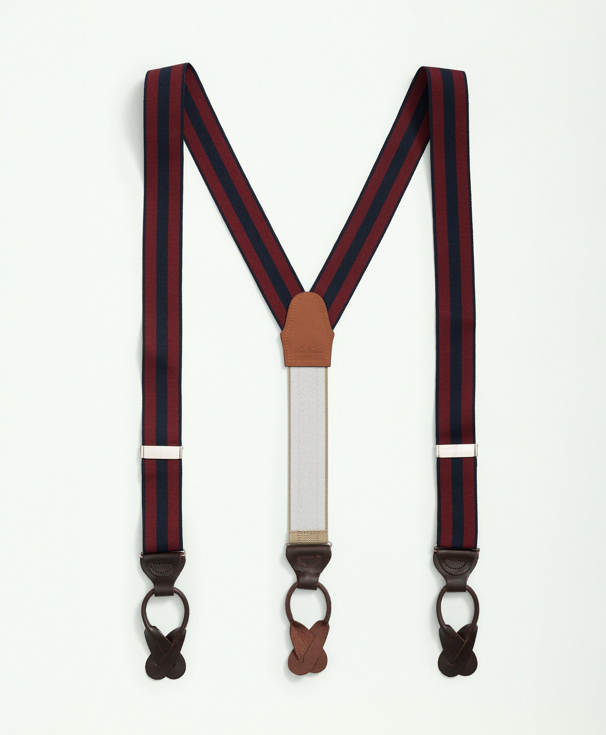 Vintage Brooks Brothers Paisley Leather Braces Suspenders Red Blue