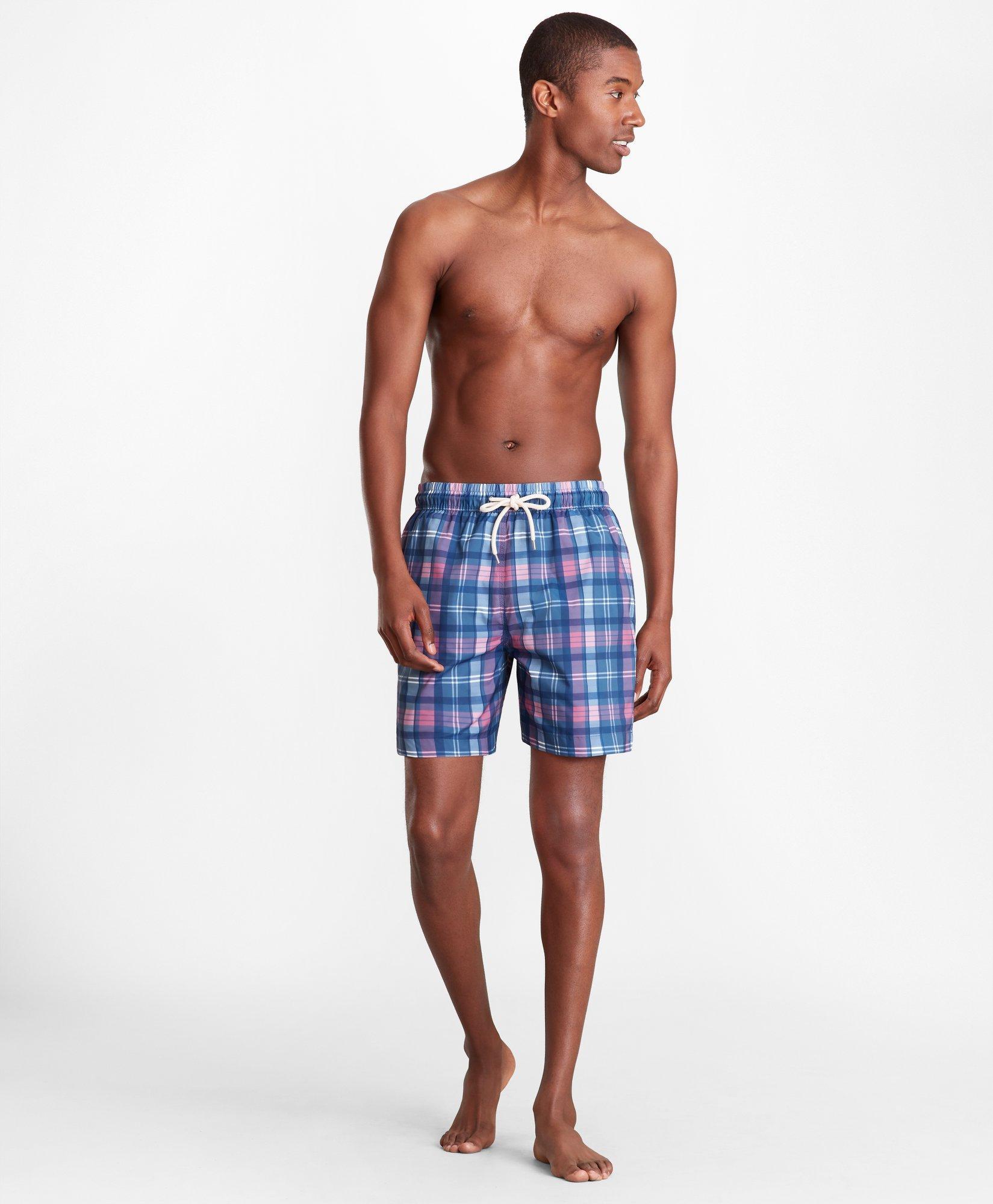 Mens plaid cheap swim trunks