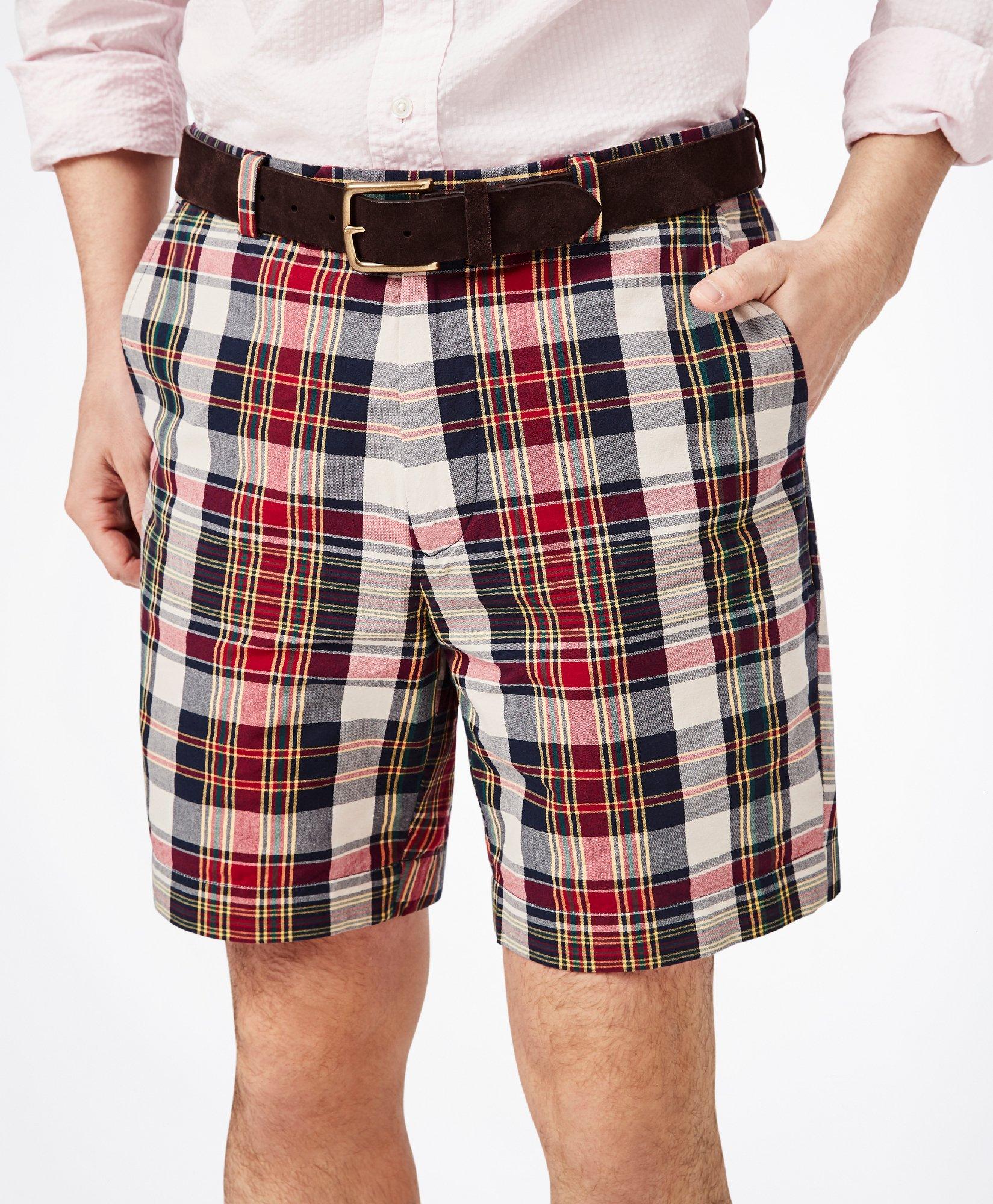 7 Red Multi Cotton Madras Shorts