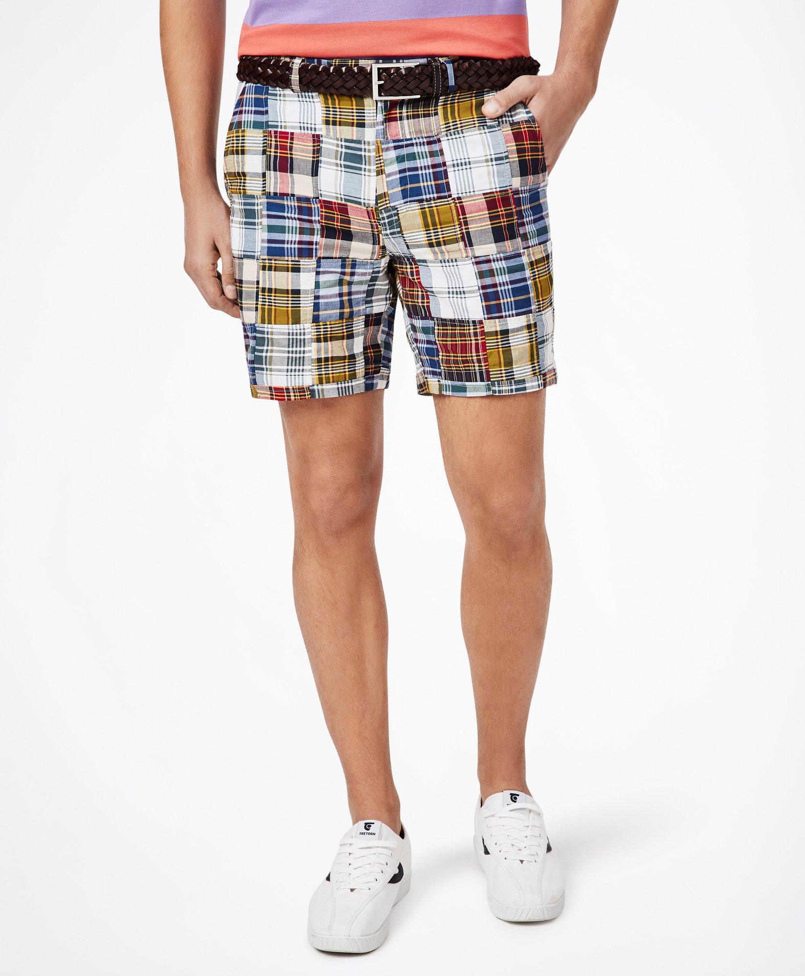 Mens patchwork madras shorts on sale