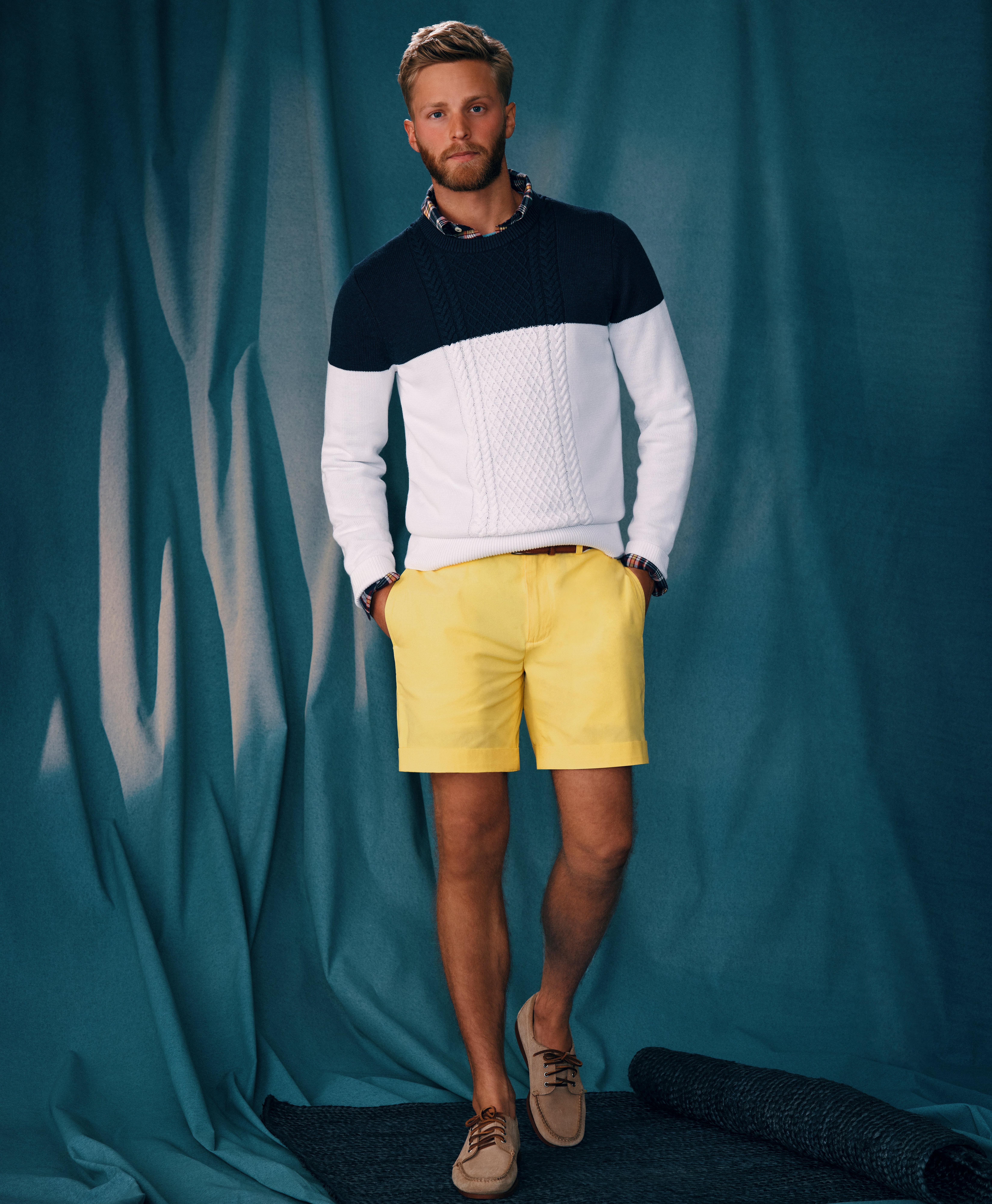 Men's plain dyed white cotton canvas Bermuda shorts