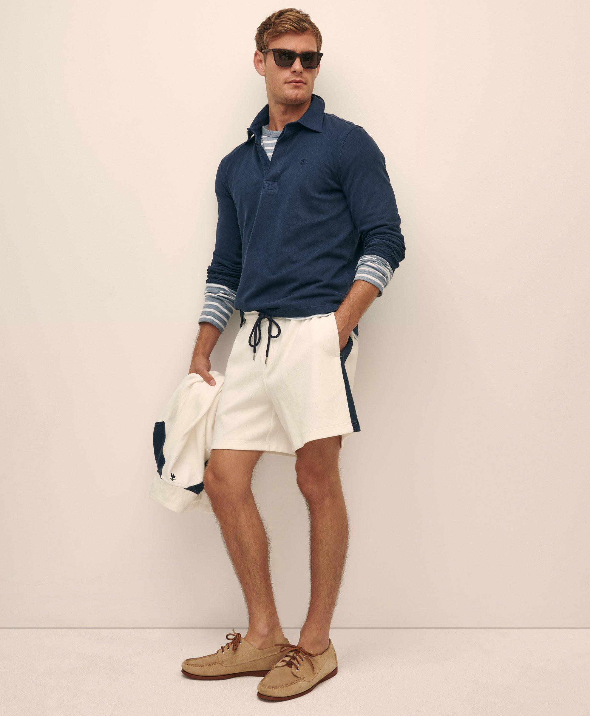 Brooks Brothers Double Faced Cotton Blend Pique Shorts In White