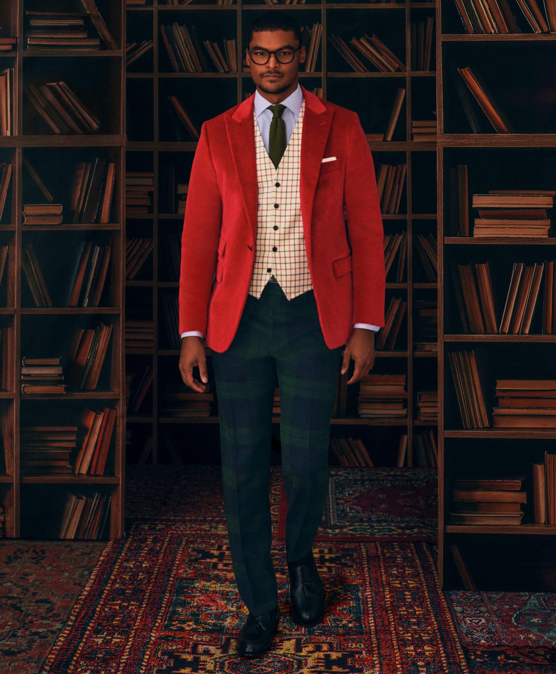 Jamie Cotton Velvet Classic Fit Blazer In Red