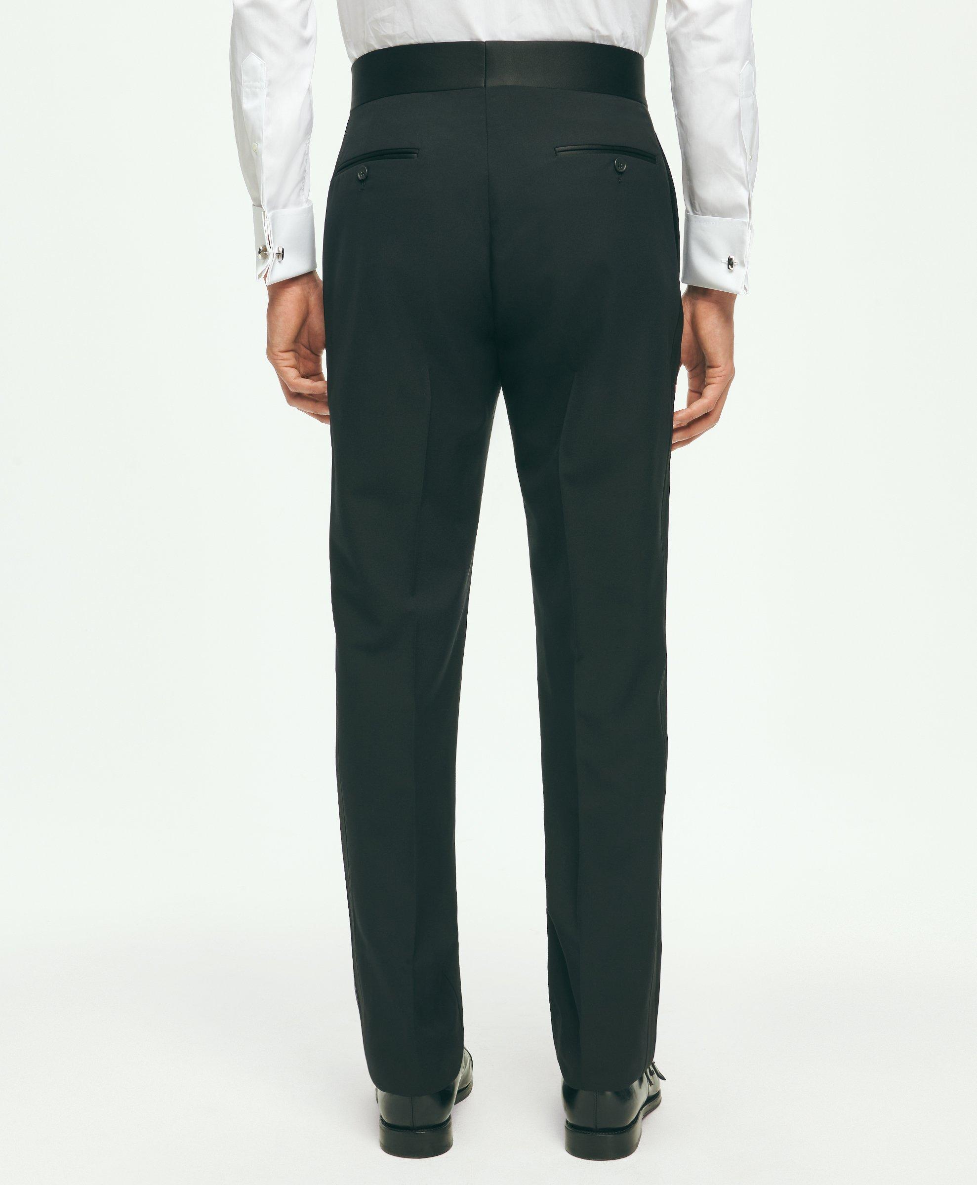 Black Fleece Tuxedo Pants in Wool-Silk