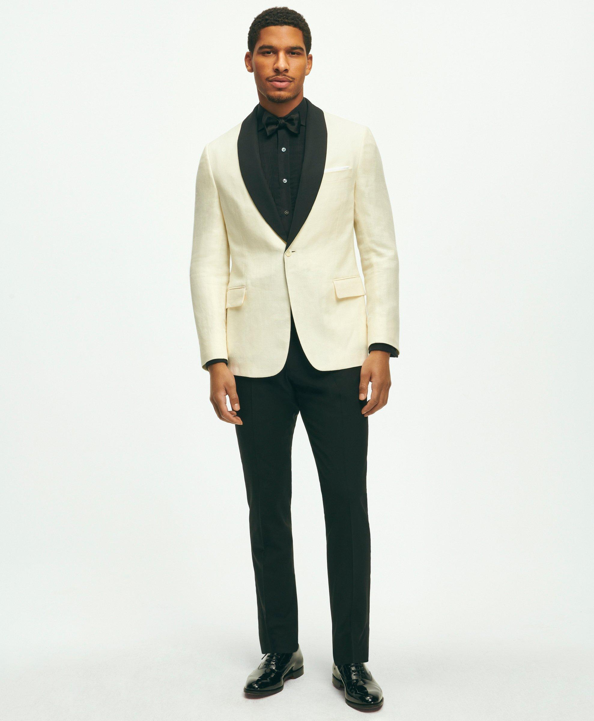 Classic Fit 1818 Herringbone Dinner Jacket In Linen-Wool Blend