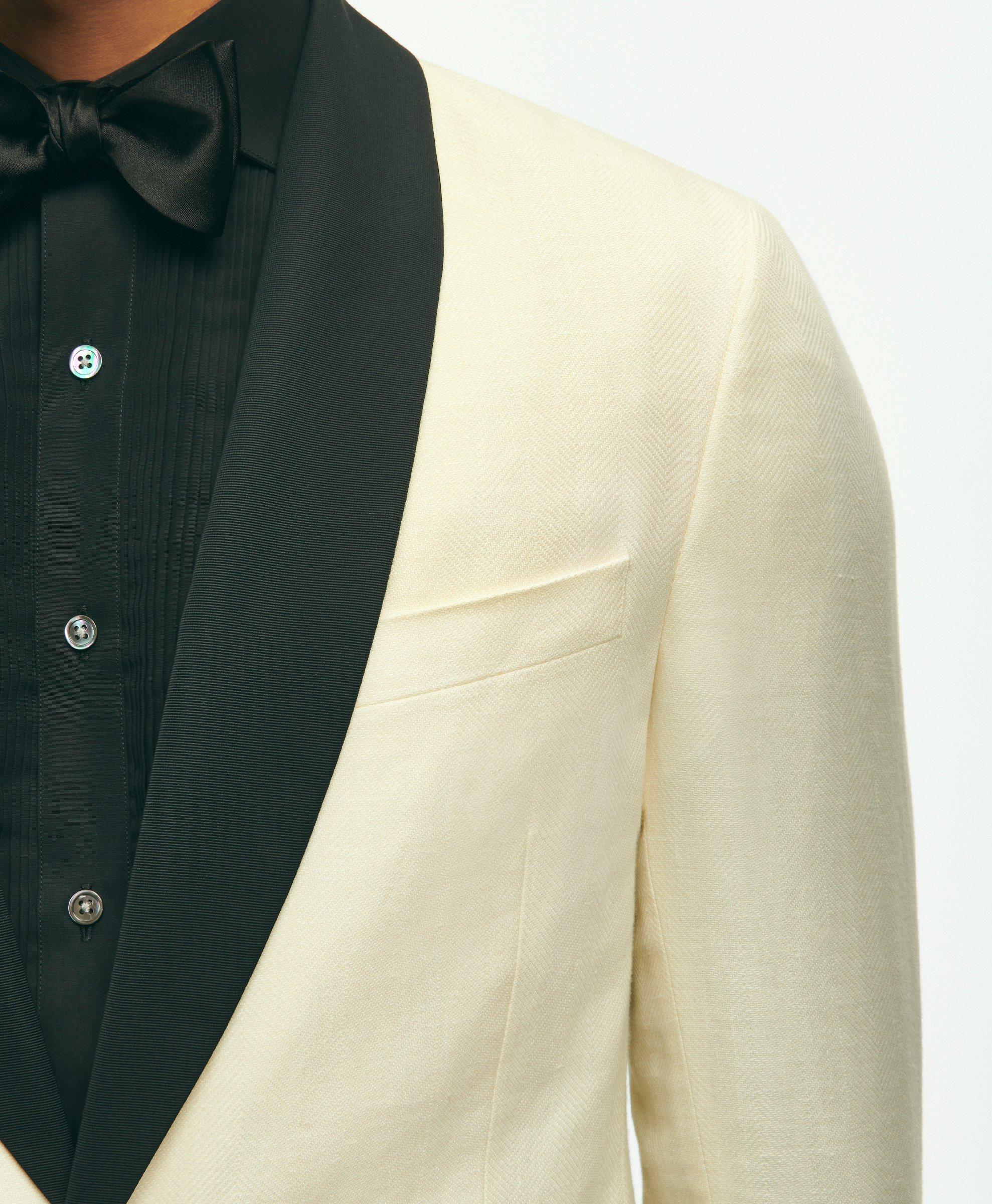 Classic Fit 1818 Herringbone Dinner Jacket In Linen-Wool Blend