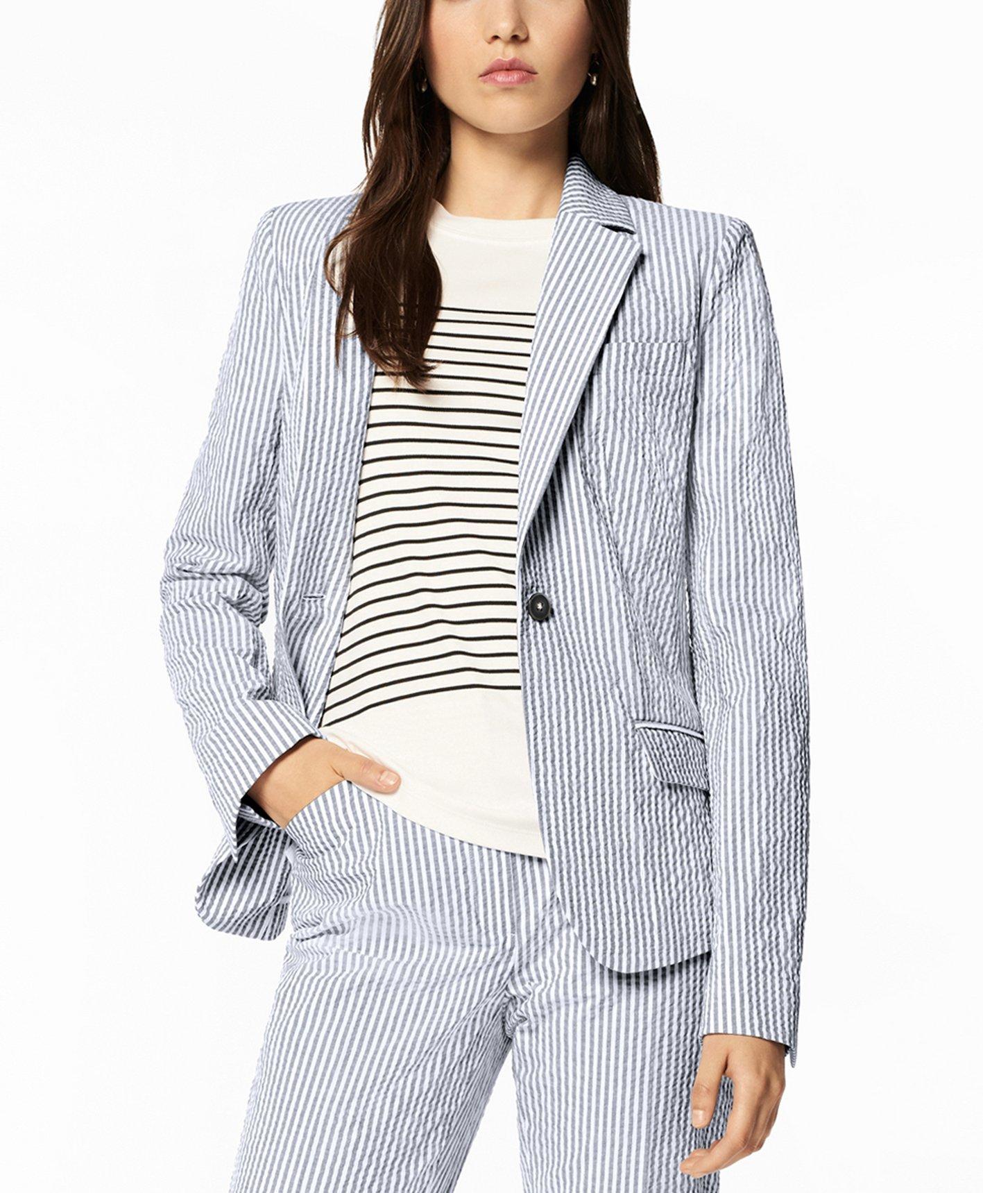 Petite Striped Stretch Cotton Seersucker Jacket