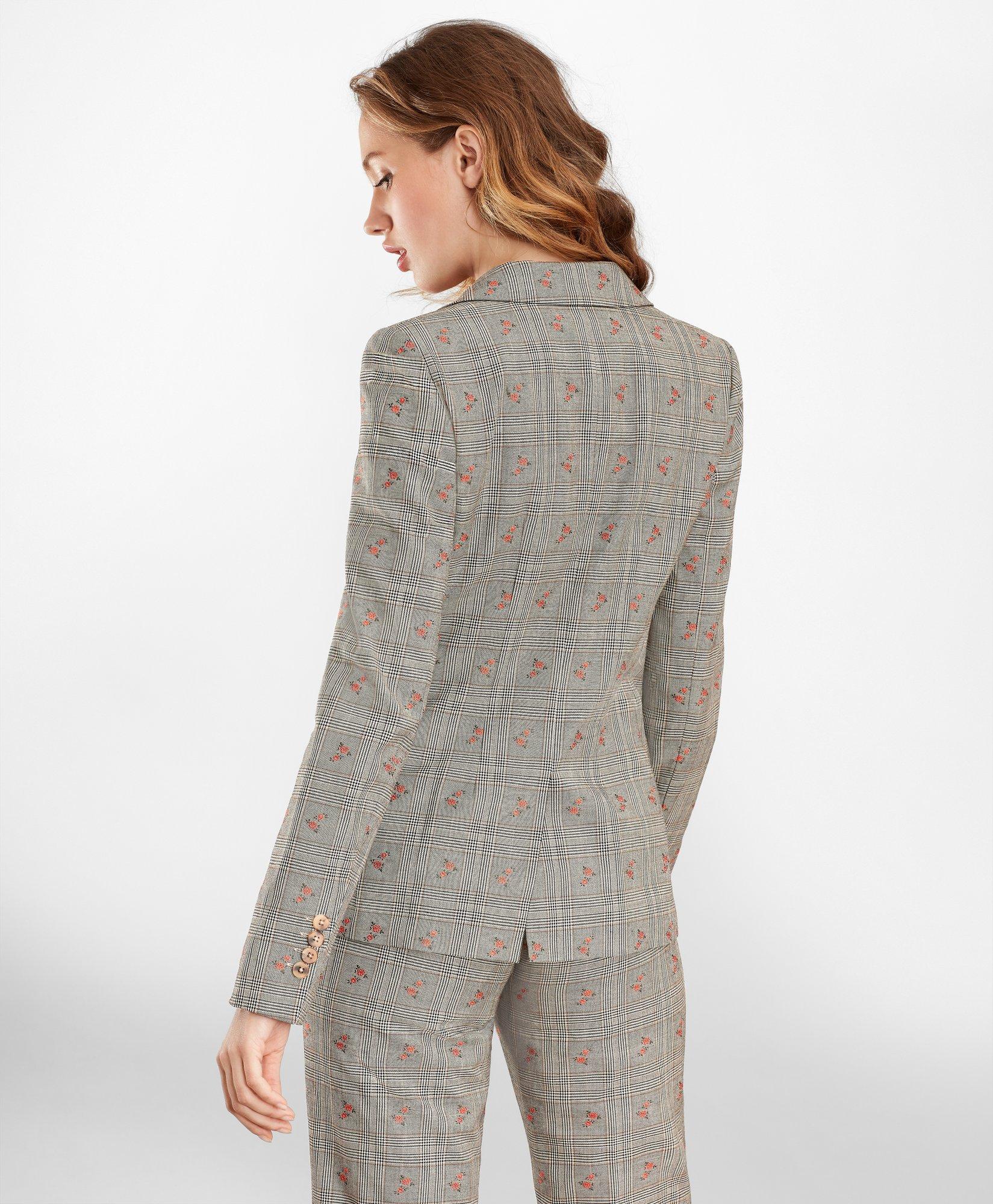 Petite Floral Glen Plaid Wool-Cotton Double-Breasted Jacket