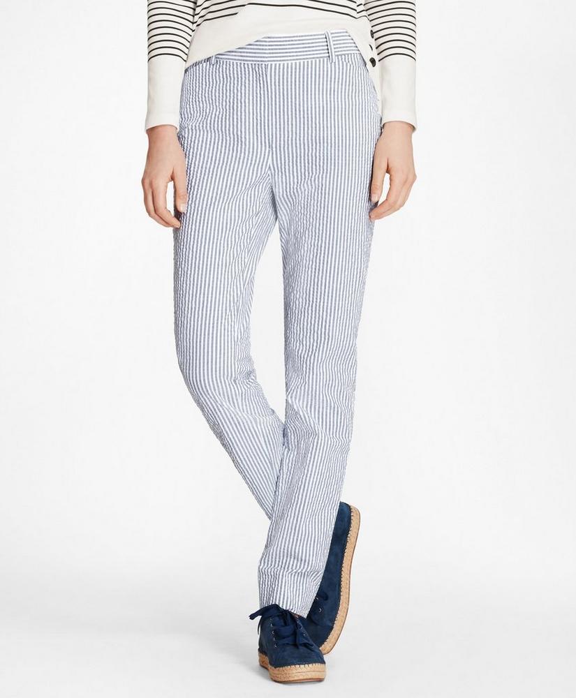 Petite Striped Stretch Cotton Seersucker Pants
