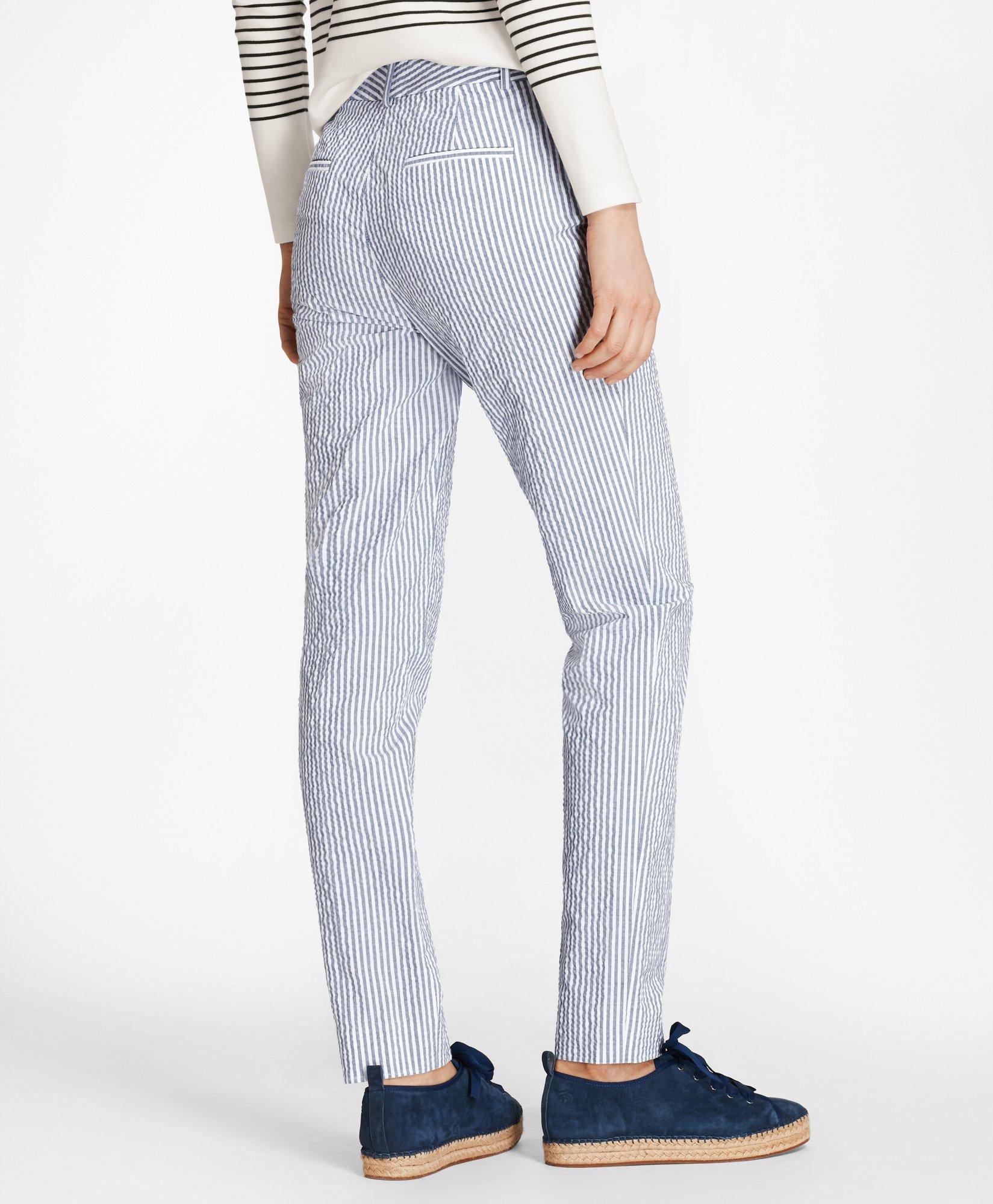 Pink White Striped Pants for Women