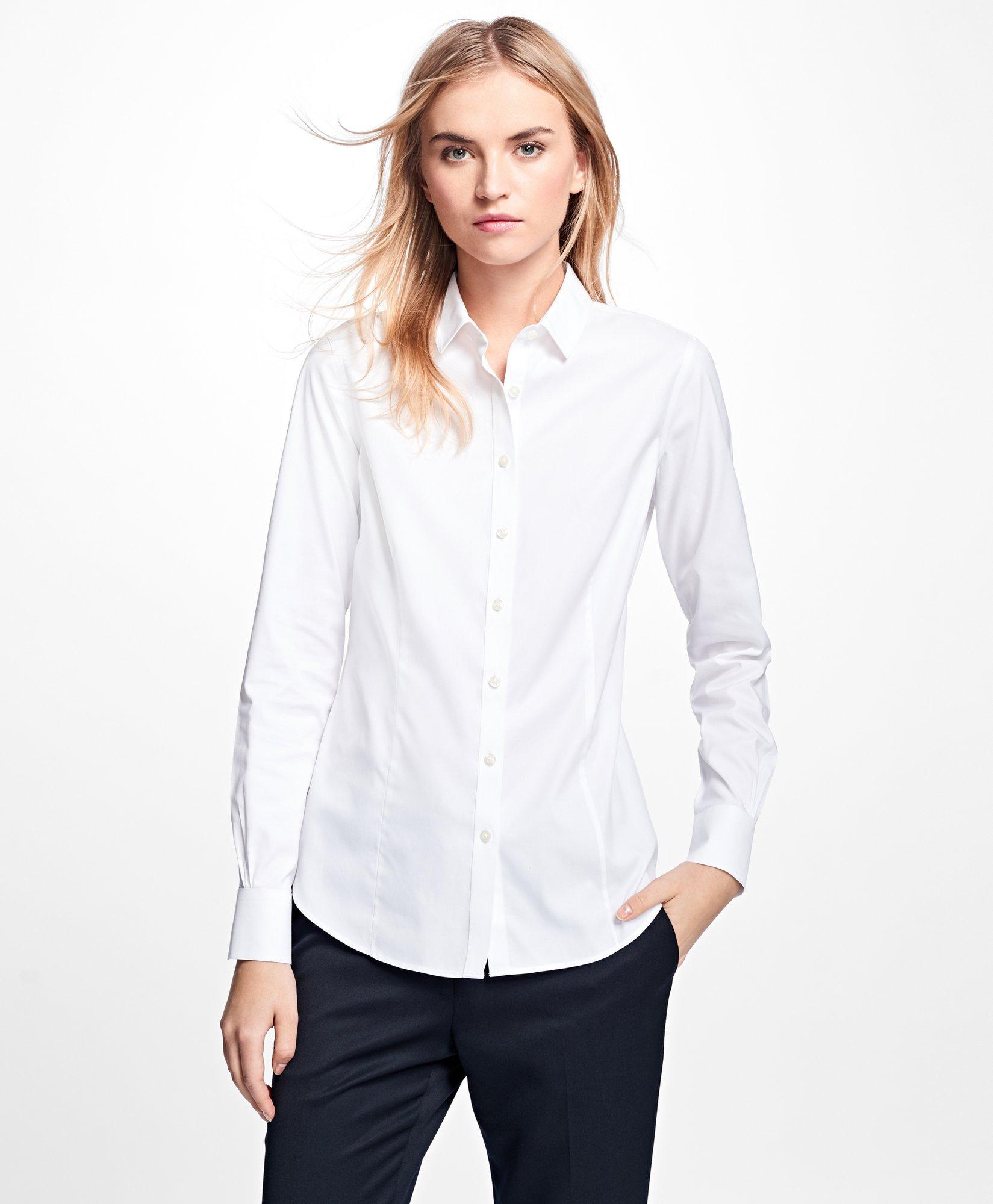 women's petite white button down shirt