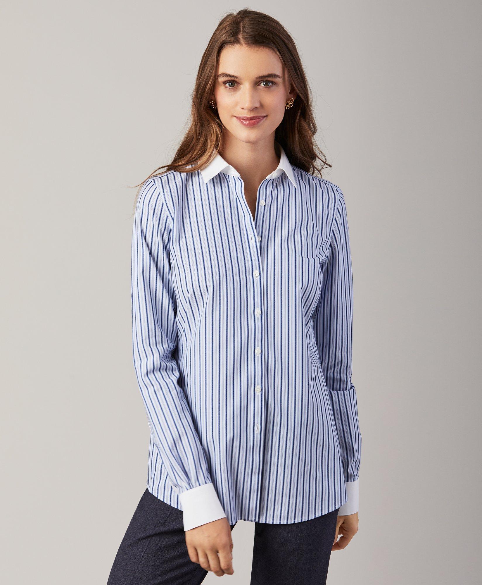 striped stretch blue shirt