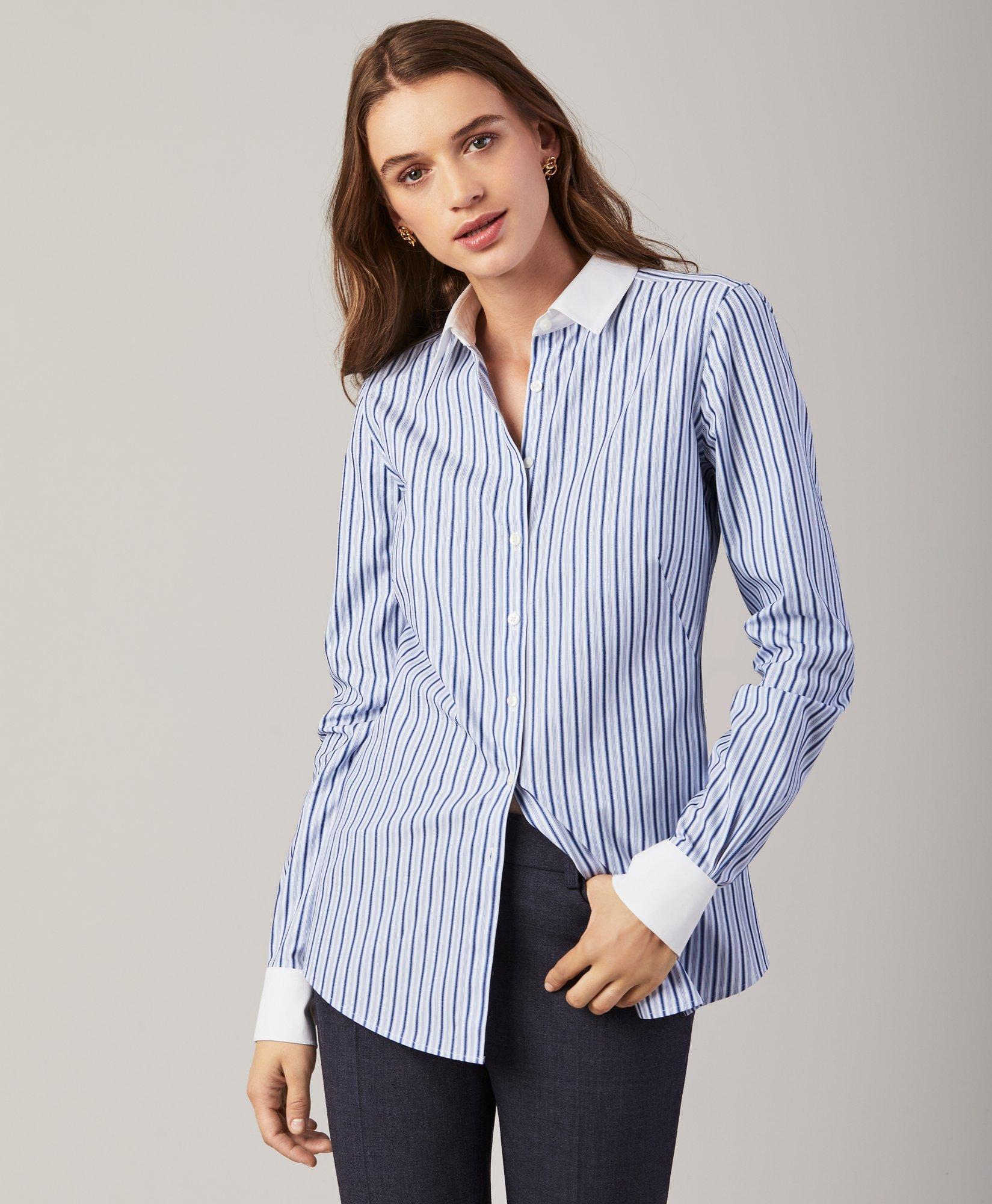 striped stretch blue shirt