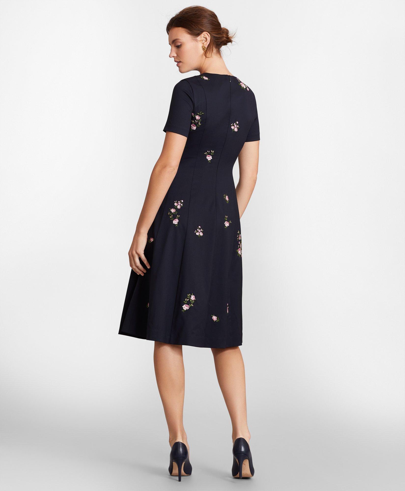 Petite Floral Embroidered Stretch Wool Dress