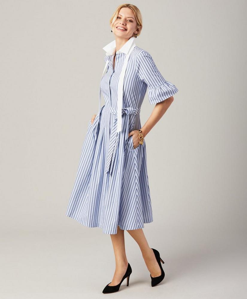 Petite Striped Bell-Sleeve Shirt Dress, image 1