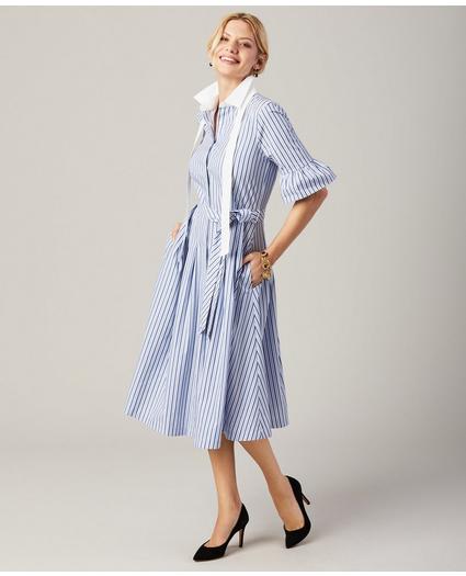 Petite Striped Bell-Sleeve Shirt Dress, image 1