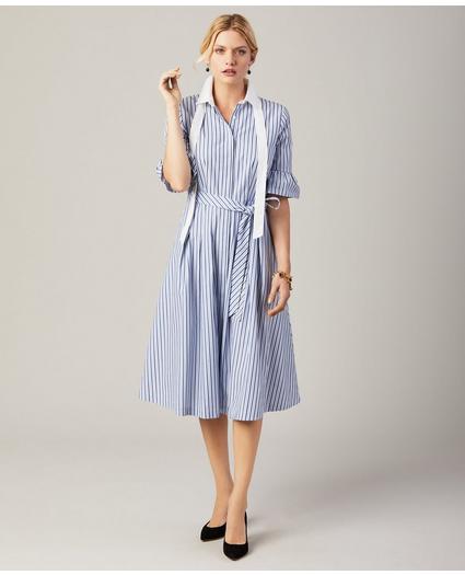 Petite Striped Bell-Sleeve Shirt Dress, image 2