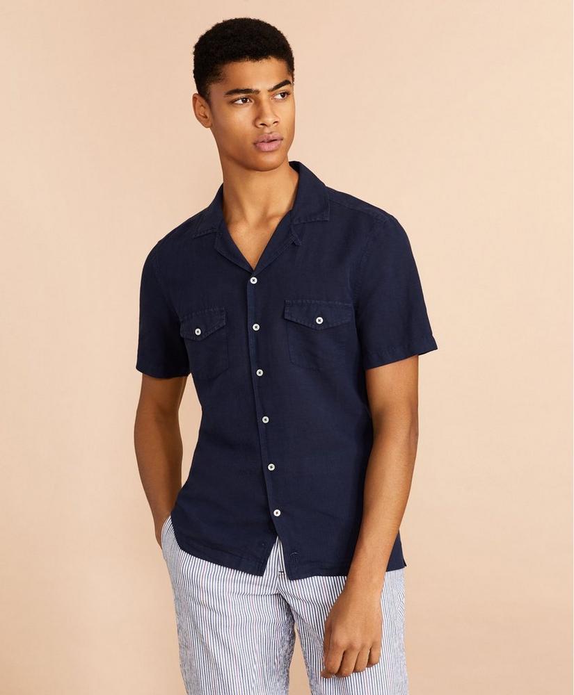 Garment-Dyed Linen-Cotton Camp Collar Short-Sleeve Shirt, image 2