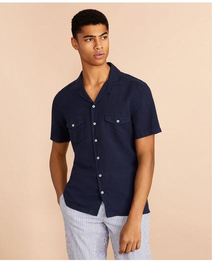 Garment-Dyed Linen-Cotton Camp Collar Short-Sleeve Shirt, image 2