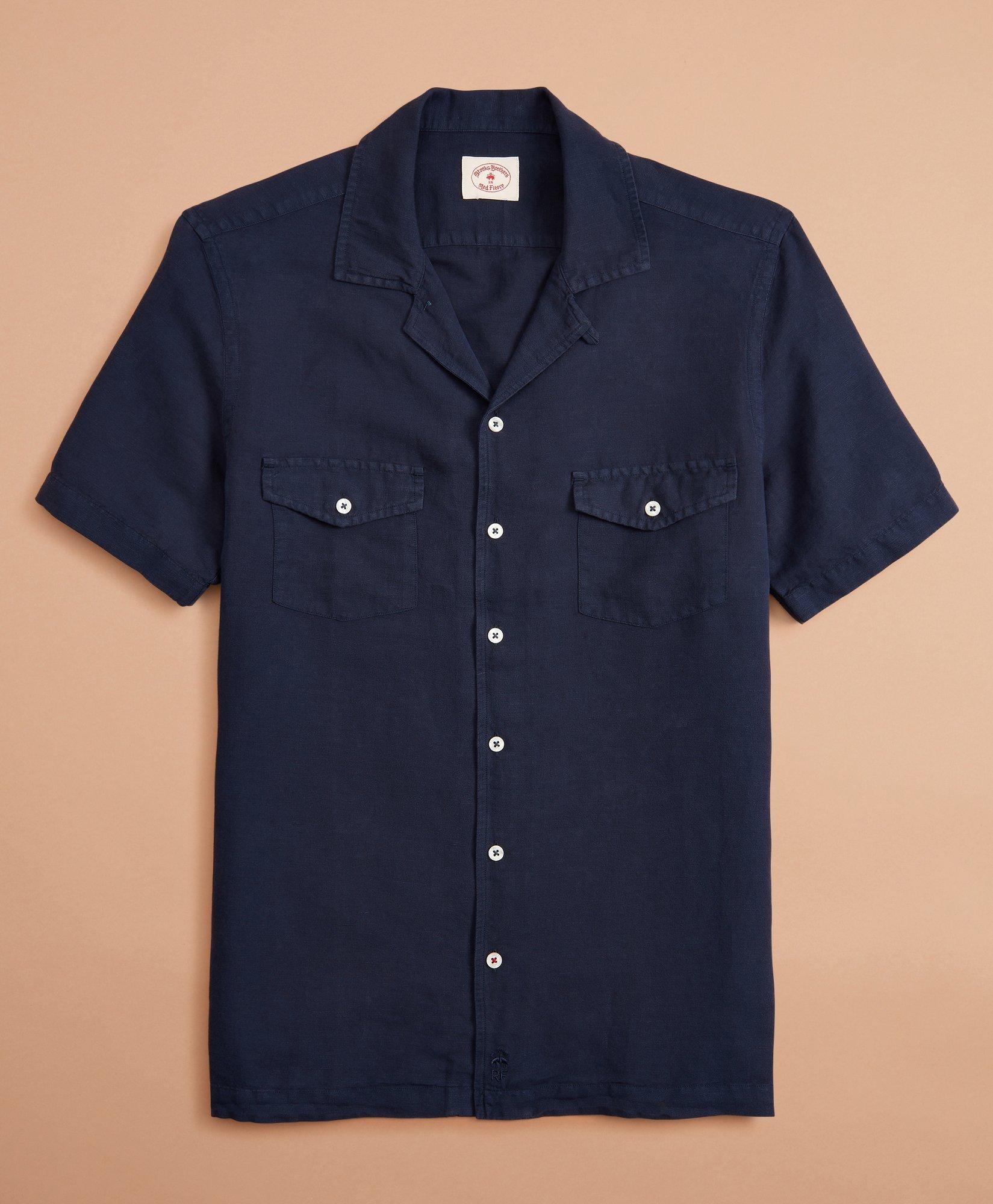 GarmentDyed LinenCotton Camp Collar ShortSleeve Shirt