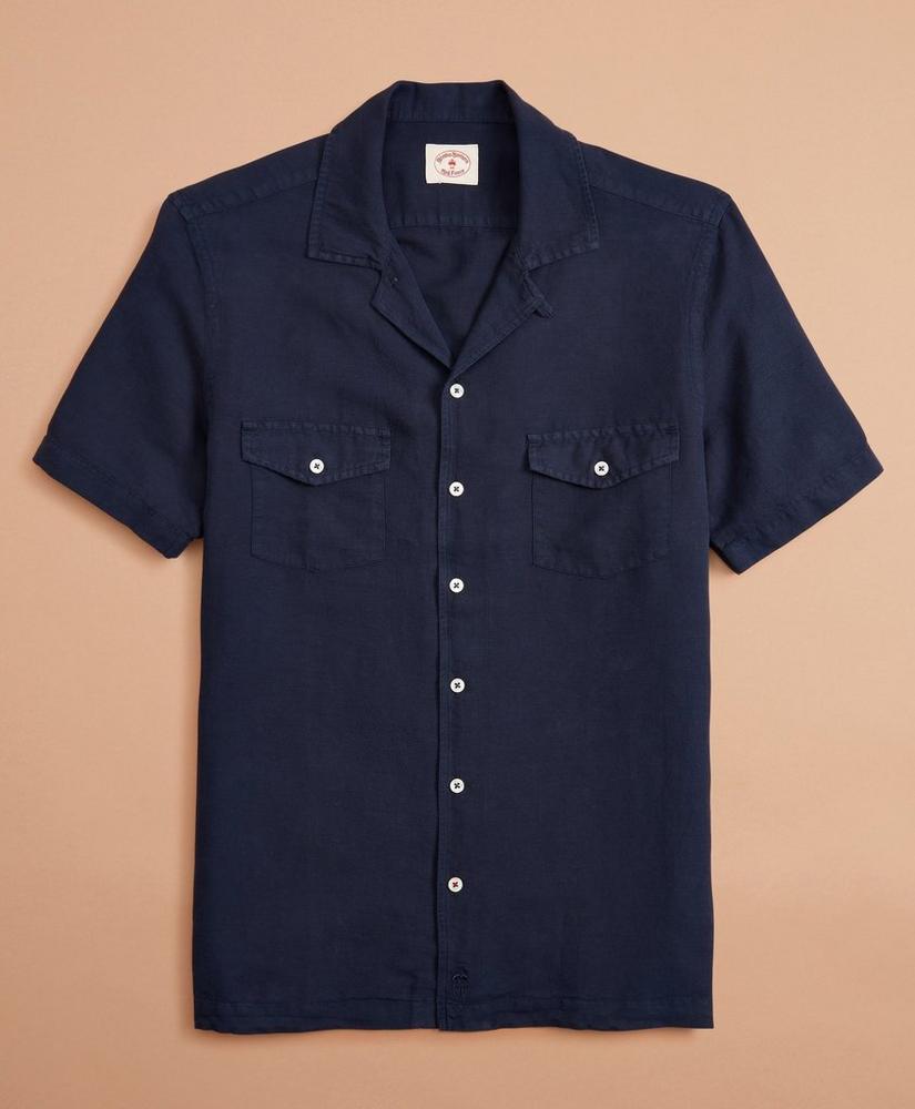 Garment-Dyed Linen-Cotton Camp Collar Short-Sleeve Shirt, image 4