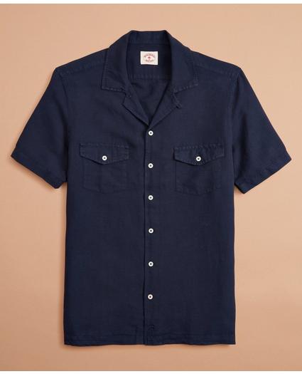 Garment-Dyed Linen-Cotton Camp Collar Short-Sleeve Shirt, image 4