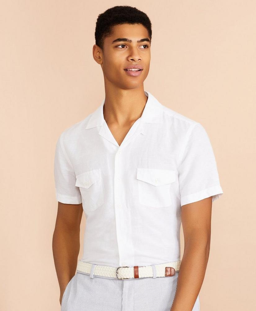 Garment-Dyed Linen-Cotton Camp Collar Short-Sleeve Shirt
