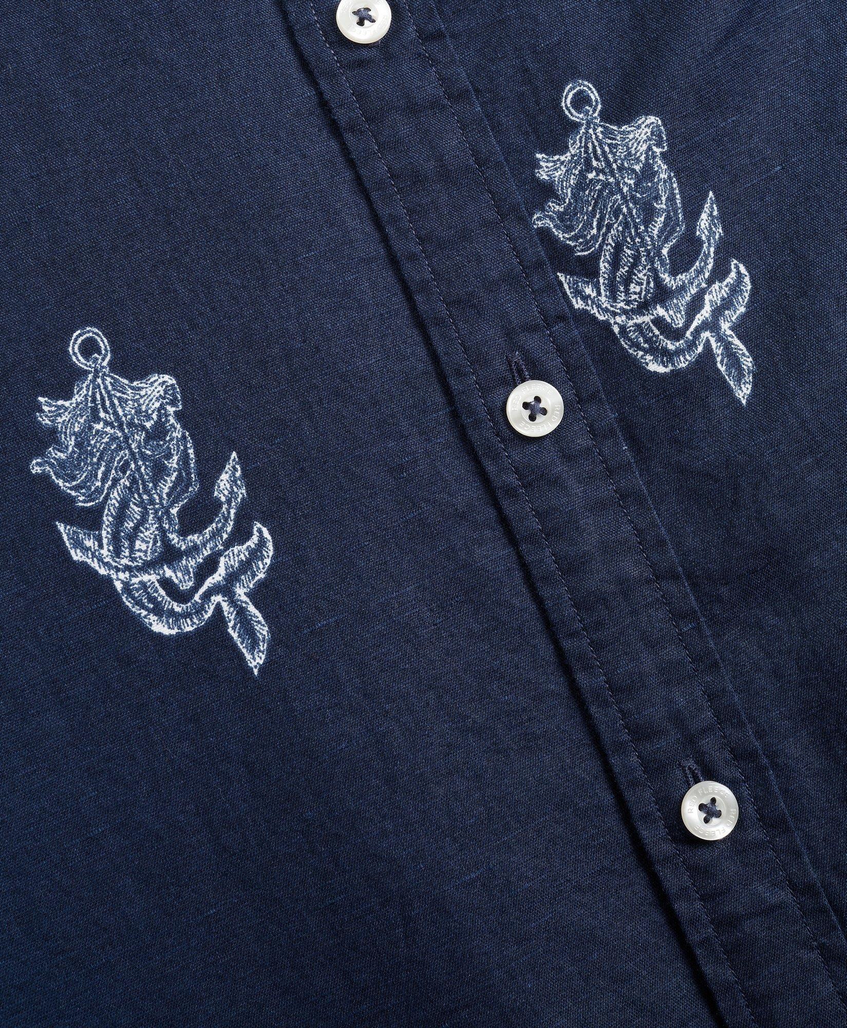 Anchor Print Linen-Cotton Shirt