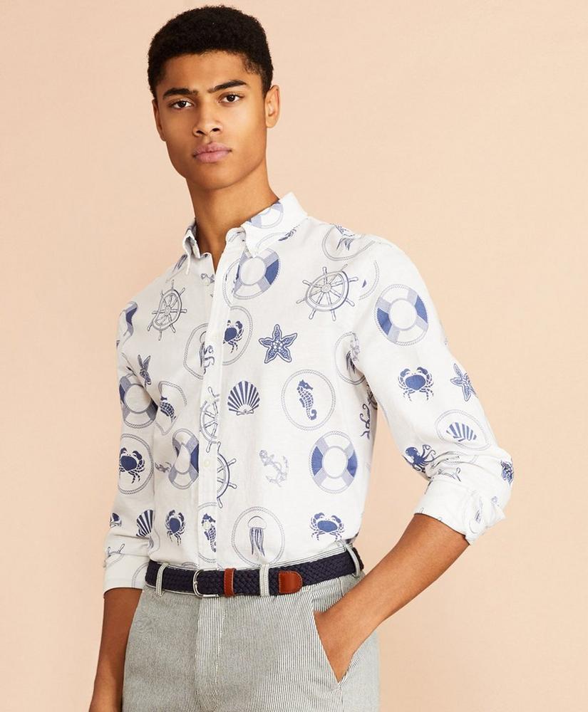 Marine Print Linen-Cotton Shirt, image 3
