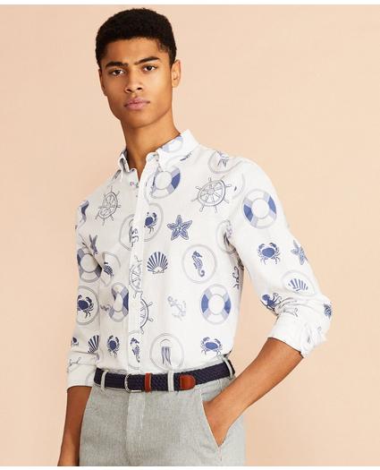 Marine Print Linen-Cotton Shirt, image 3