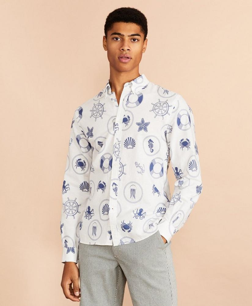 Marine Print Linen-Cotton Shirt, image 4