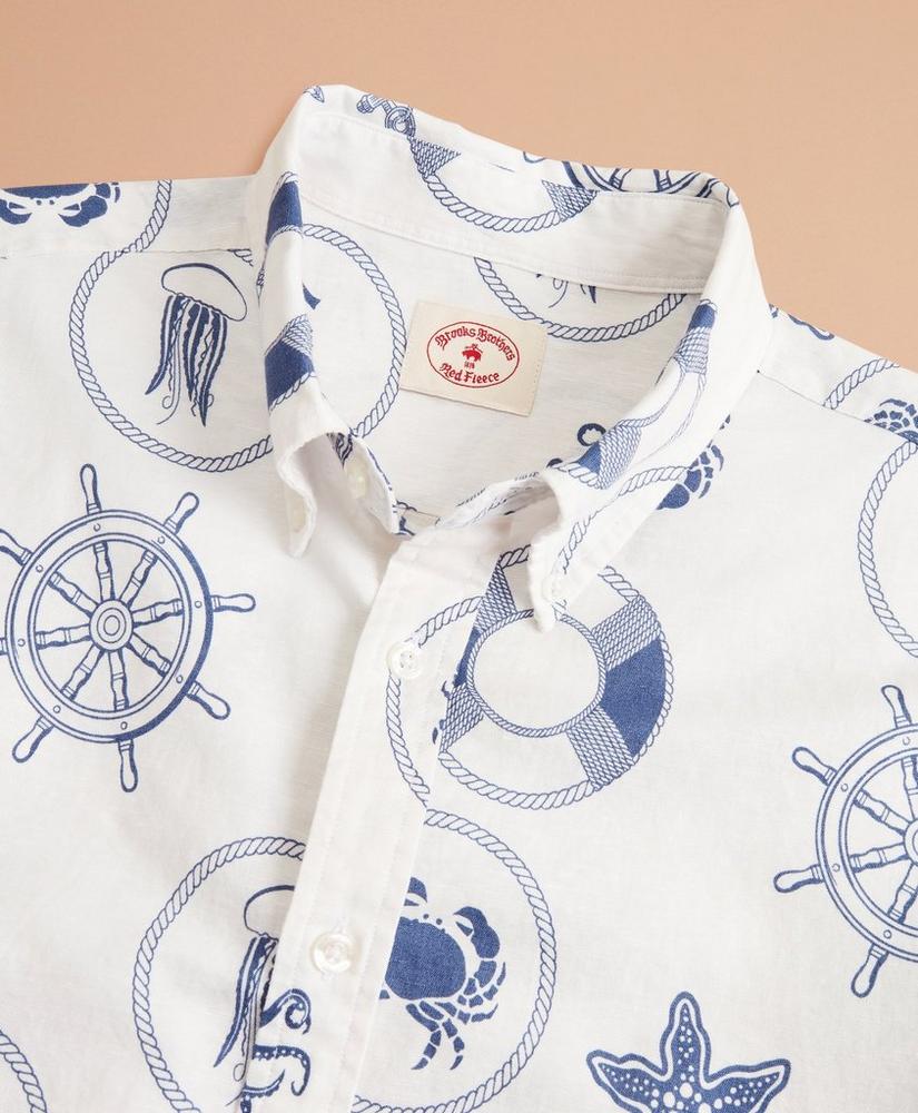 Marine Print Linen-Cotton Shirt, image 5