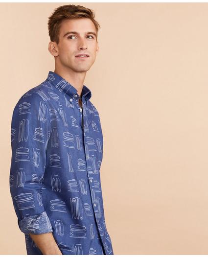 Surfboard Print Linen-Cotton Shirt, image 1