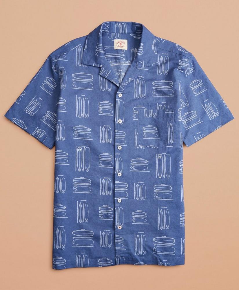 Surfboard-Print Linen-Cotton Camp Collar Short-Sleeve Shirt, image 4