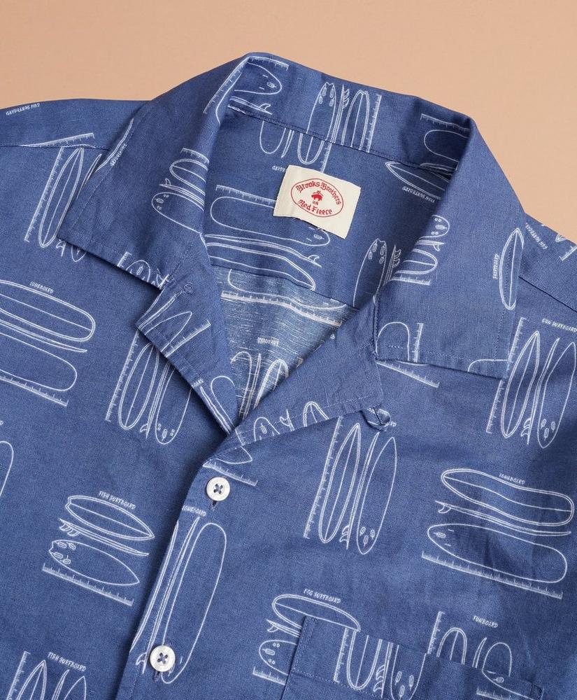 Surfboard-Print Linen-Cotton Camp Collar Short-Sleeve Shirt, image 5