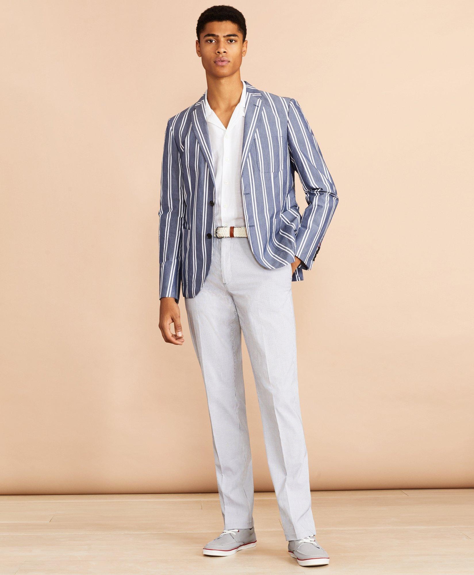 Striped Cotton Chambray Sport Coat