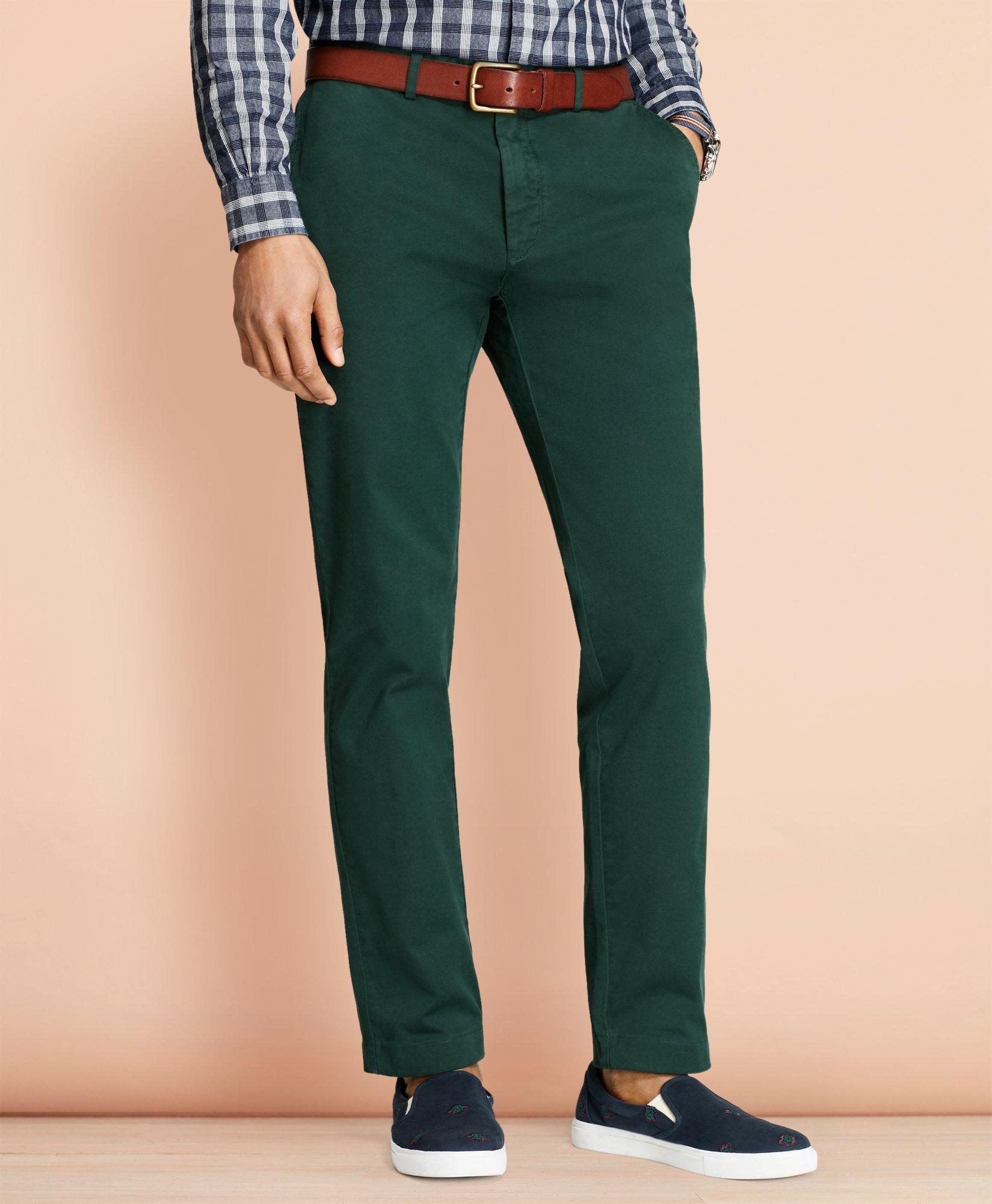 Garment dyed stretch cotton slim fit chino trousers