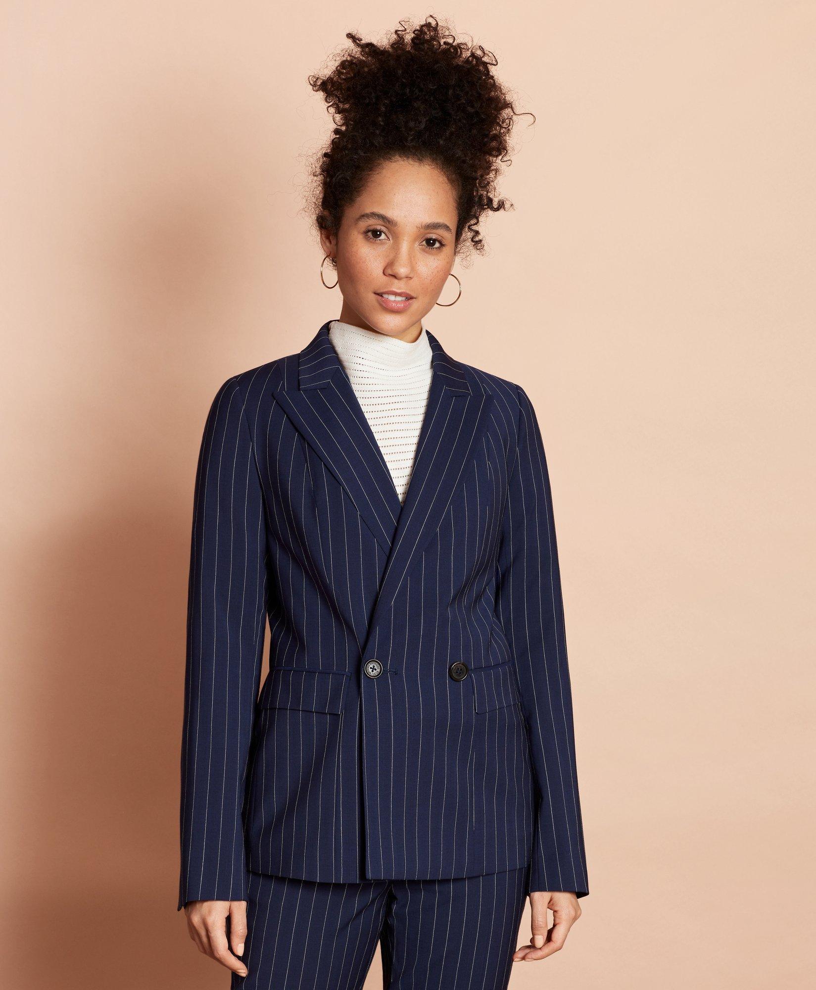 Striped Stretch-Wool Double-Breasted Jacket