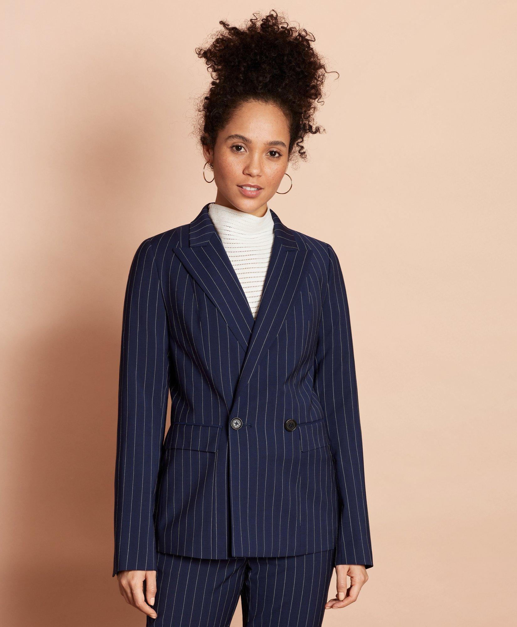 Striped Stretch-Wool Double-Breasted Jacket, image 5