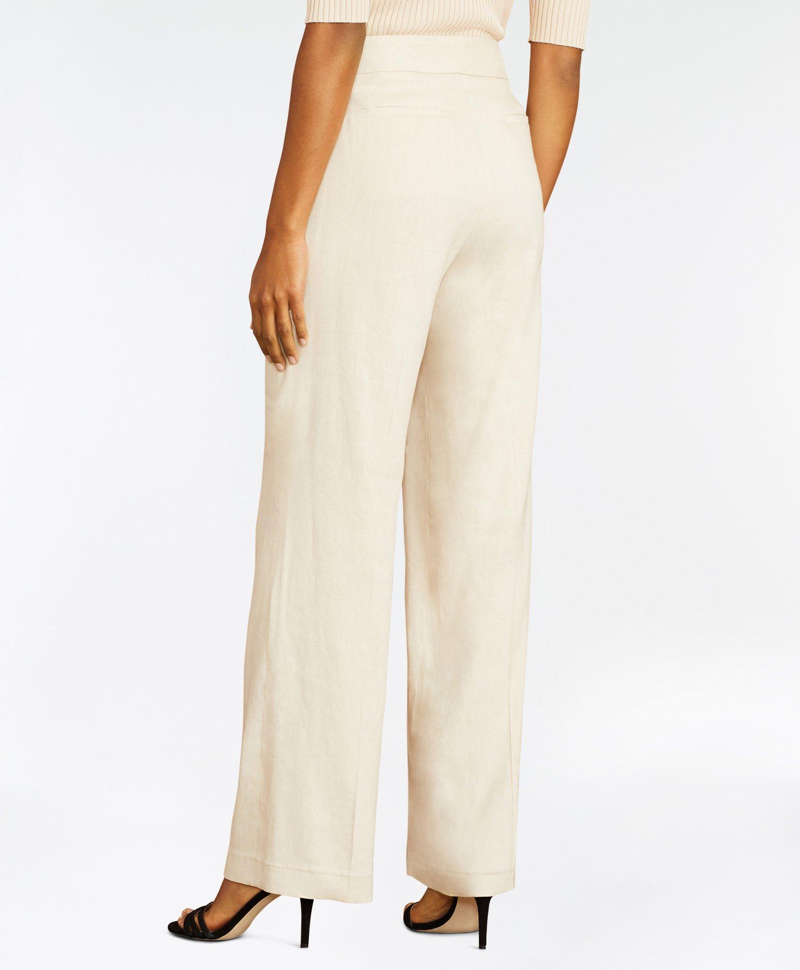 Wide-leg Twill Pants - Light beige - Ladies