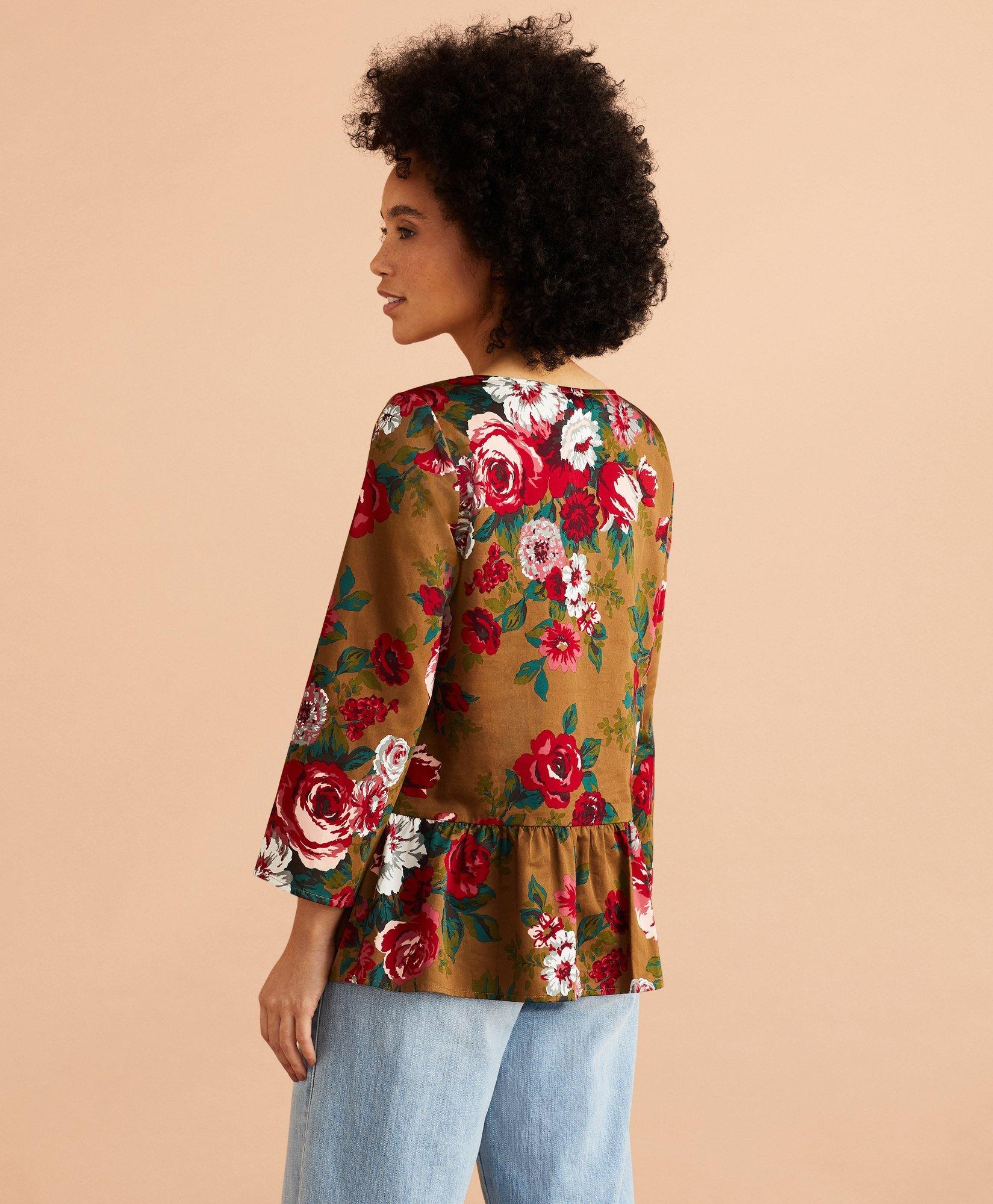 Floral-Print Cotton Sateen Peplum Top