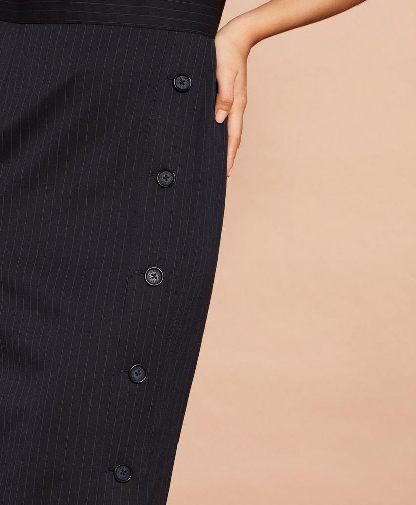 Pinstripe Stretch-Wool Button-Slit Sheath Dress, image 2