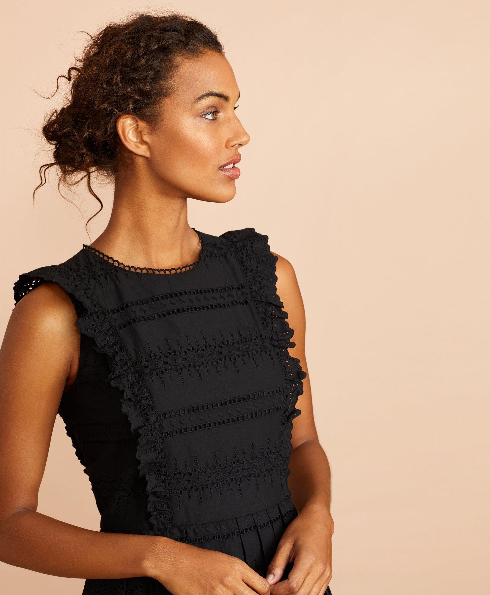 black cotton eyelet dress