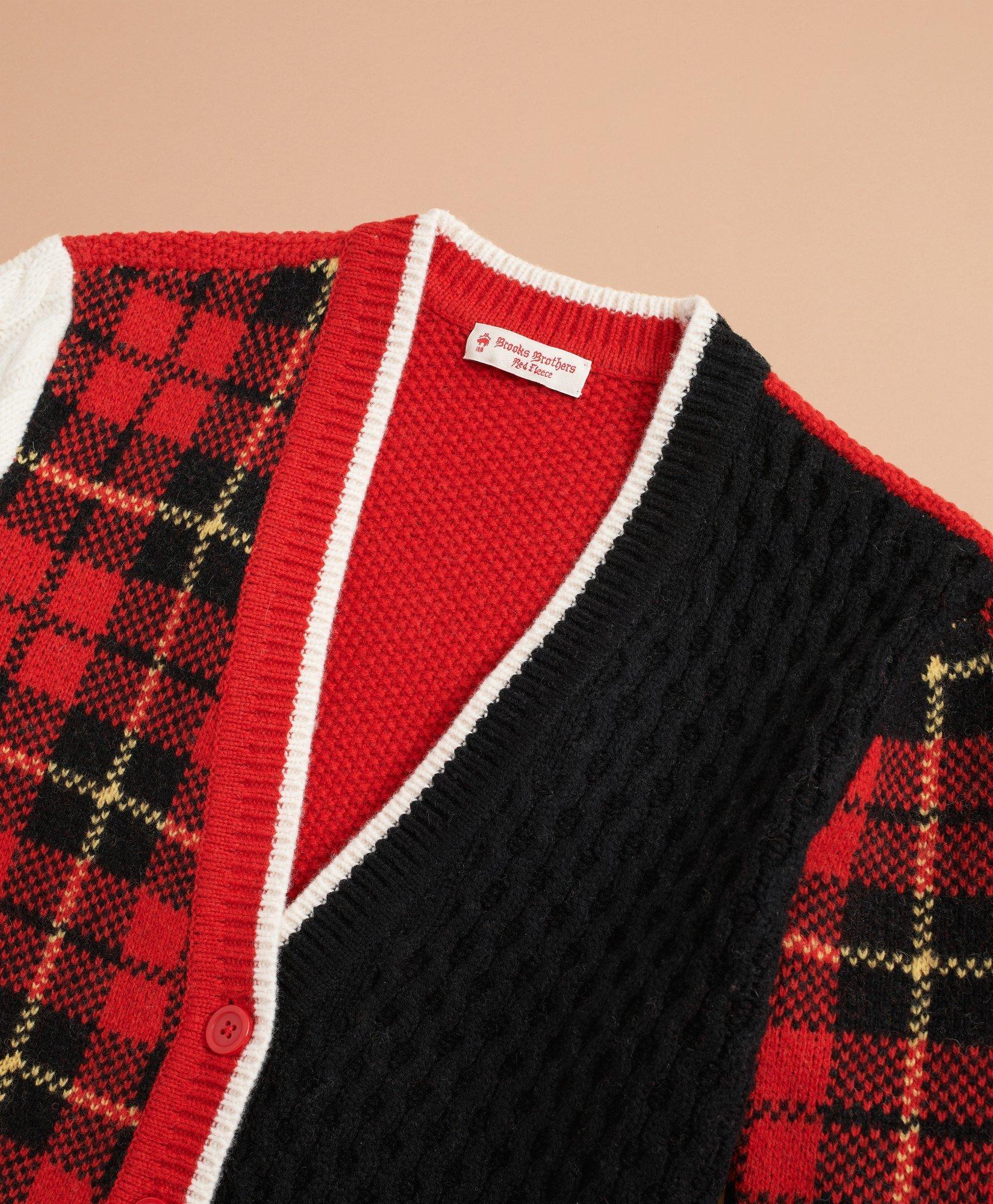 Stretch-Merino-Wool Patchwork Tartan Cardigan